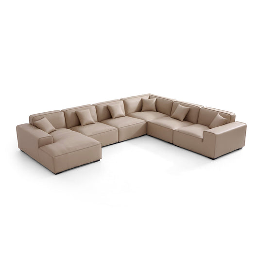 Luxury genuine leather khaki u shape sectional sofa