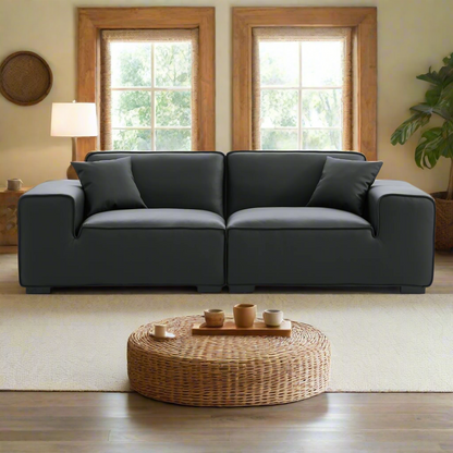 Living room bedroom genuine leather modular sofa dark grey