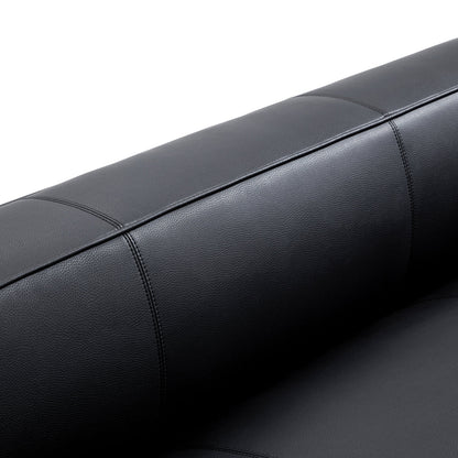 Living room black top grain leather i shape 3 seater sofa couch