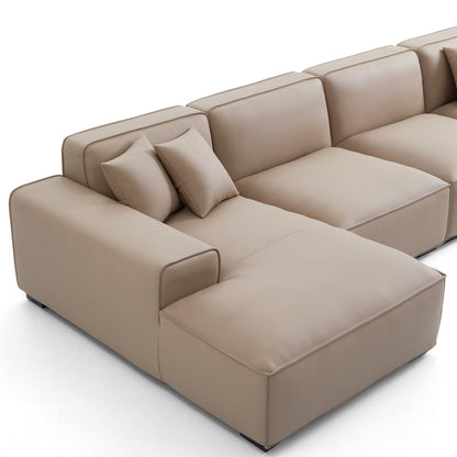 Luxury genuine leather khaki u shape sectional sofa