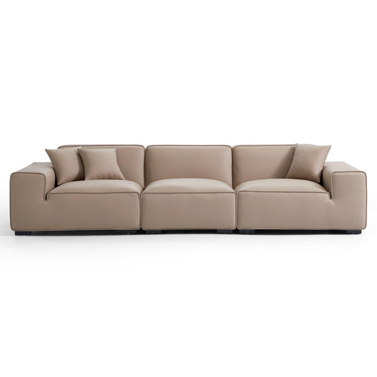 Modern style khaki genuine leather 3 seater sofa
