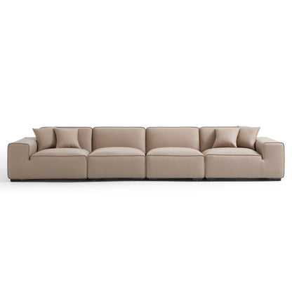 Modern style khaki genuine leather 3 seater sofa