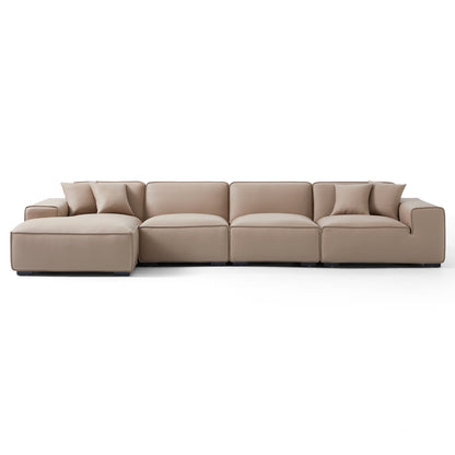 Living Room Modular Large L Shaped Khaki Leather Sofa