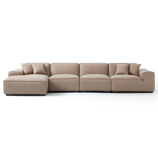 Living Room Modular Large L Shaped Khaki Leather Sofa
