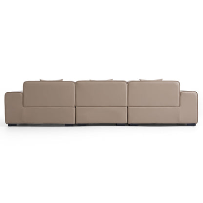 Modern style khaki genuine leather 3 seater sofa
