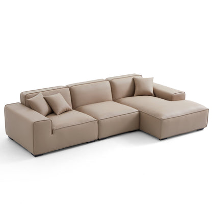 Living Room Modular Large L Shaped Khaki Leather Sofa