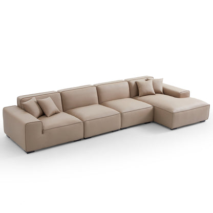 Living Room Modular Large L Shaped Khaki Leather Sofa
