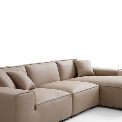 Living Room Modular Large L Shaped Khaki Leather Sofa