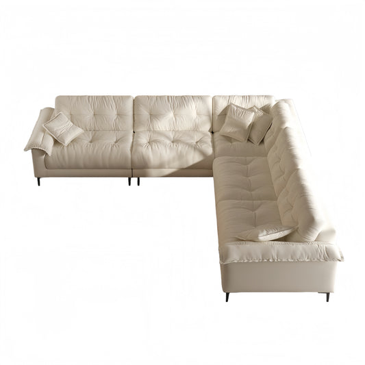 Living room low arm modular sectional beige chenille fabric corner sofa