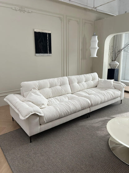Modern style apartment living room beige chenille fabric 4 seater sofa