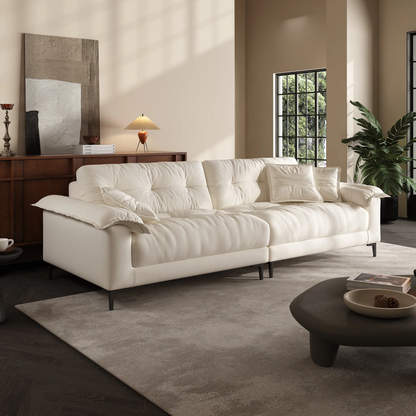 Modern style apartment living room beige chenille fabric 4 seater sofa