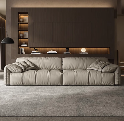 Minimalist Genuine Leather Elephant Ear Armrests Sofa Beige