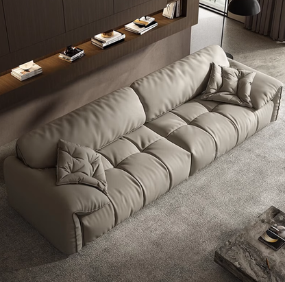 Minimalist Genuine Leather Elephant Ear Armrests Sofa Beige