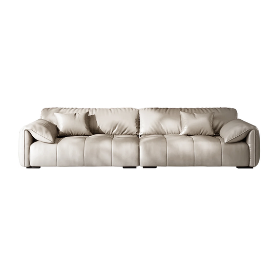 Minimalist Genuine Leather Elephant Ear Armrests Sofa Beige