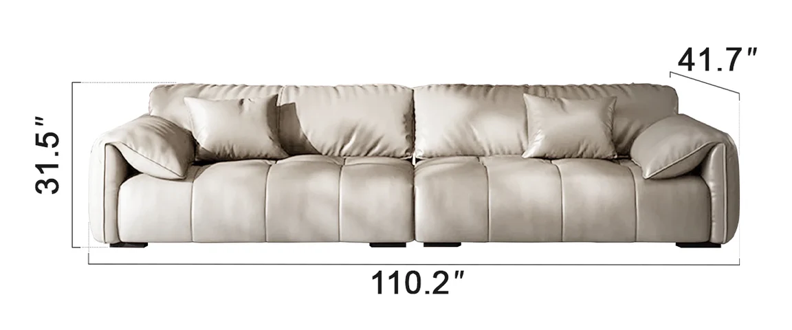 Minimalist Genuine Leather Elephant Ear Armrests Sofa Beige