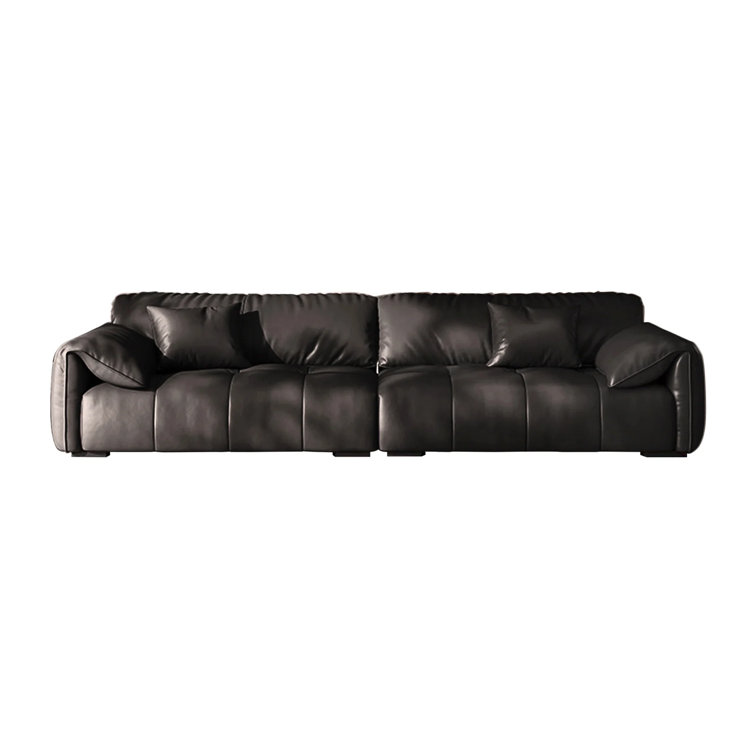 4 Seater Genuine Leather Elephant Ear Armrests Sofa Black