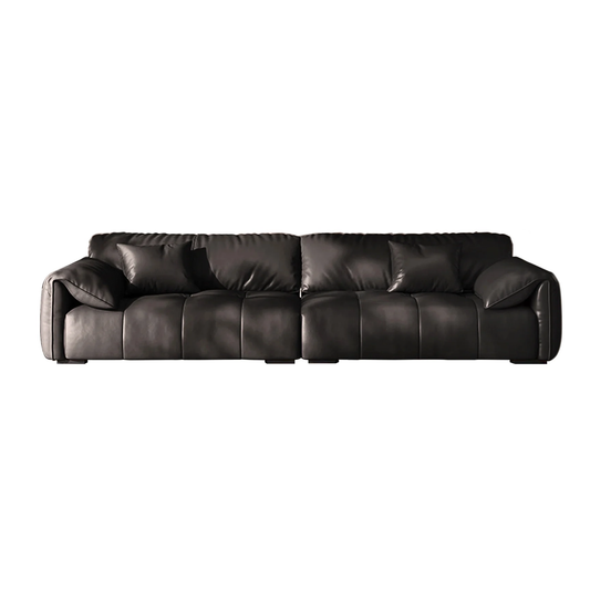4 Seater Genuine Leather Elephant Ear Armrests Sofa Black