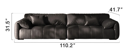 4 Seater Genuine Leather Elephant Ear Armrests Sofa Black