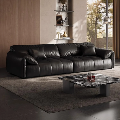 4 Seater Genuine Leather Elephant Ear Armrests Sofa Black