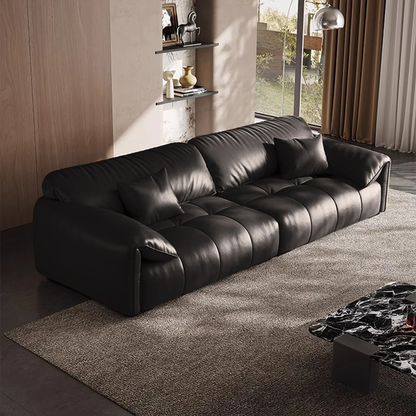 4 Seater Genuine Leather Elephant Ear Armrests Sofa Black
