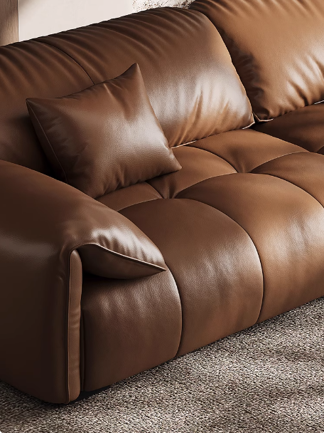 Contemporary Premium Leather 4 Seater Elephant Ear Sofa Brown