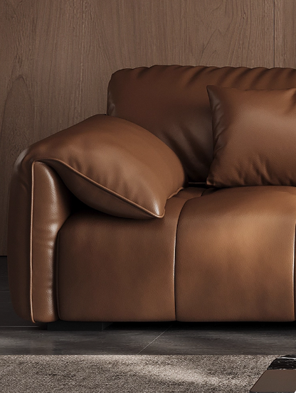 Contemporary Premium Leather 4 Seater Elephant Ear Sofa Brown