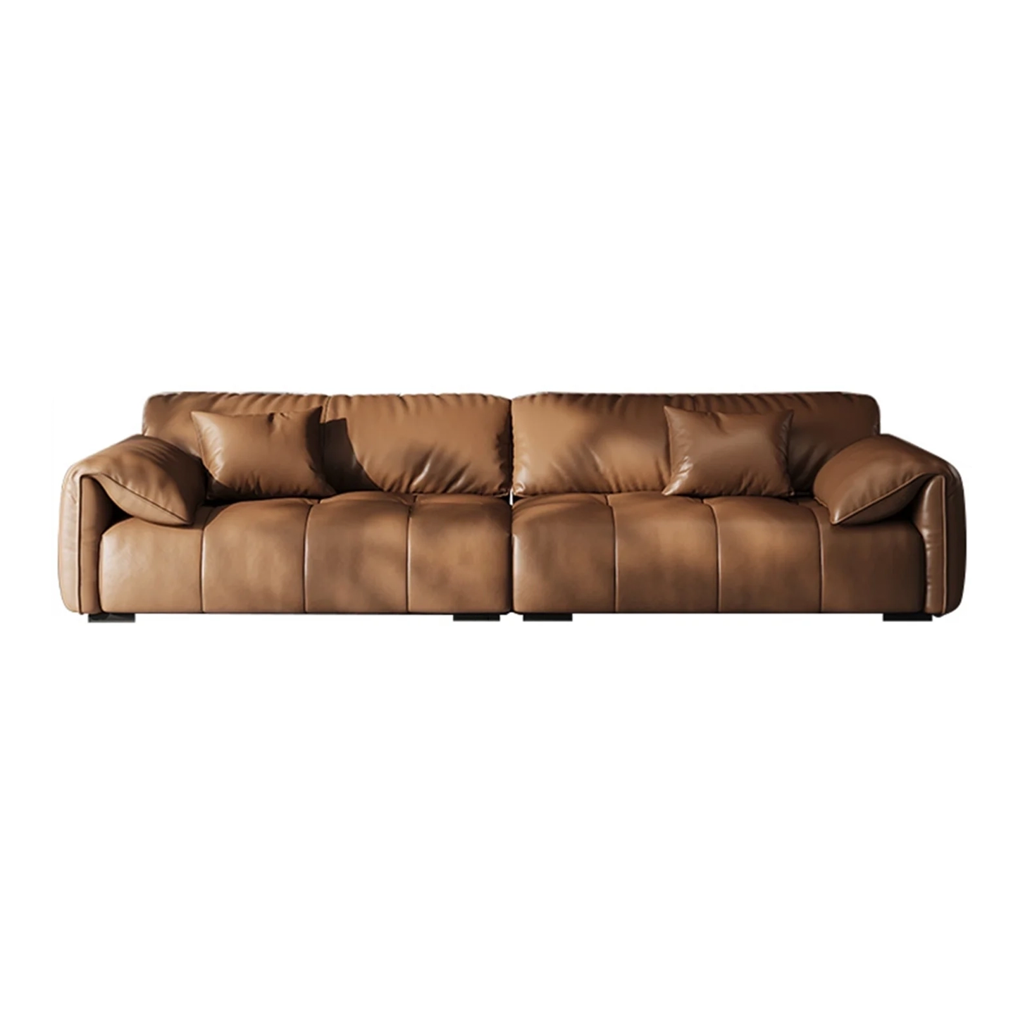 Contemporary Premium Leather 4 Seater Elephant Ear Sofa Brown