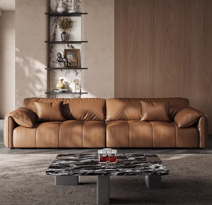 Contemporary Premium Leather 4 Seater Elephant Ear Sofa Brown