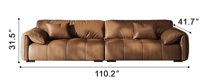 Contemporary Premium Leather 4 Seater Elephant Ear Sofa Brown