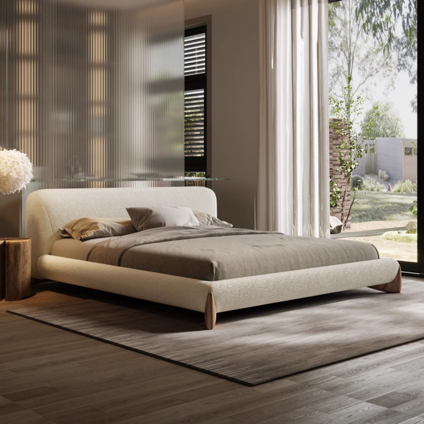 Simple modern design platform headboard queen king full size boucle bed