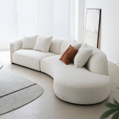 Living Room Curved Boucle Fabric Moon Sofa