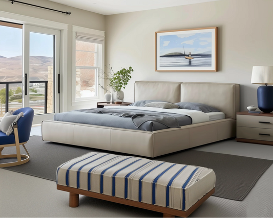 Soft upholstered genuine leather platform headboard twin single king queen modern bed frame