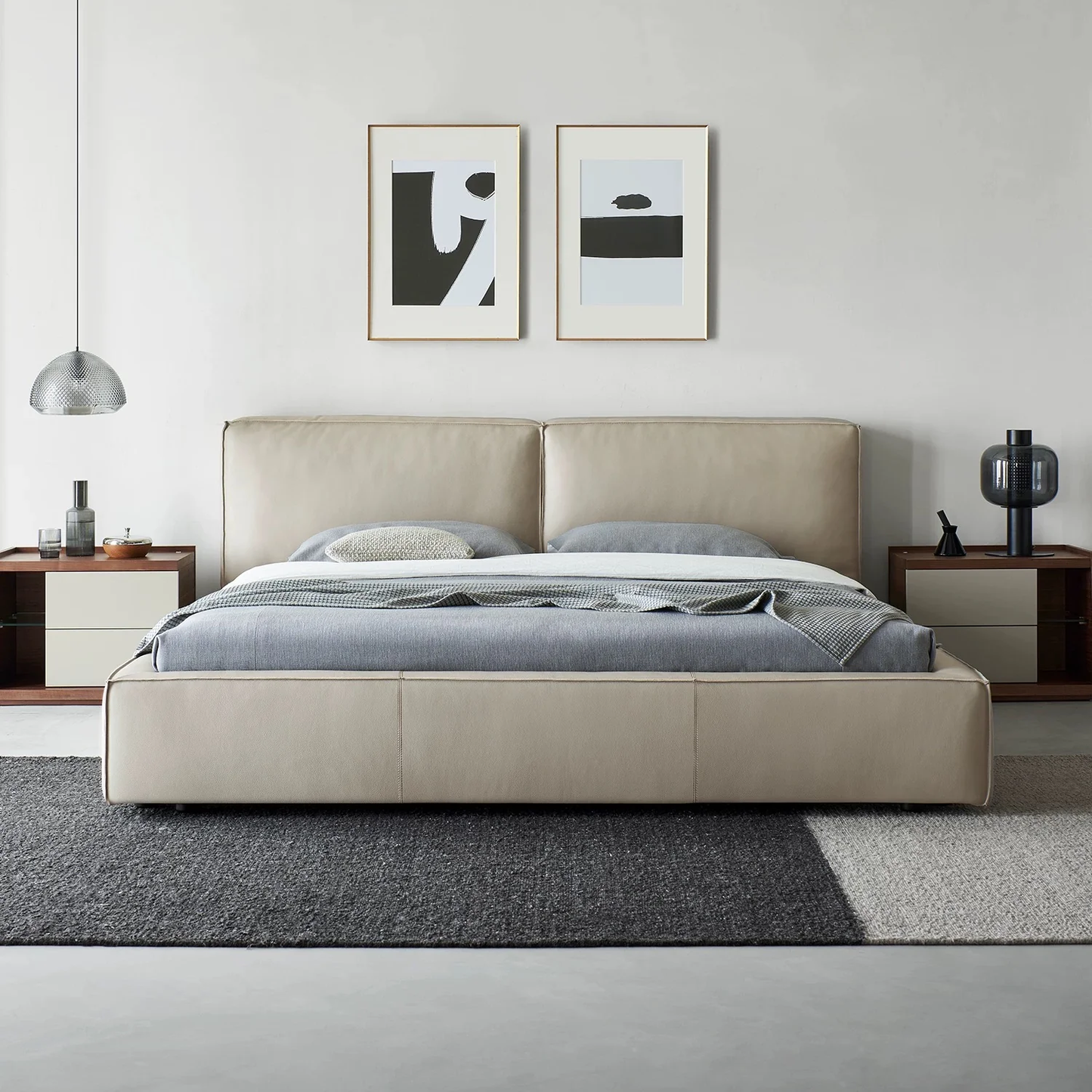 Soft upholstered genuine leather platform headboard twin single king queen modern bed frame