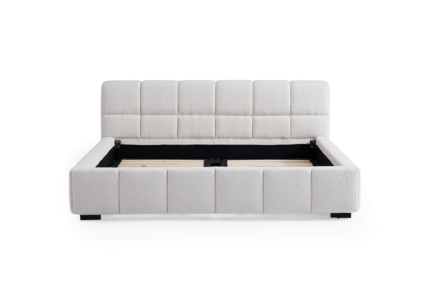 King queen modern bedroom furniture wooden bed frame with boucle headboard