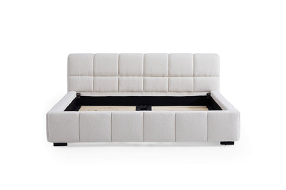 King queen modern bedroom furniture wooden bed frame with boucle headboard