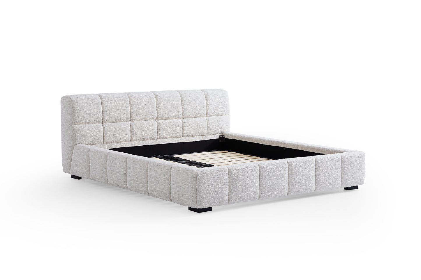 King queen modern bedroom furniture wooden bed frame with boucle headboard