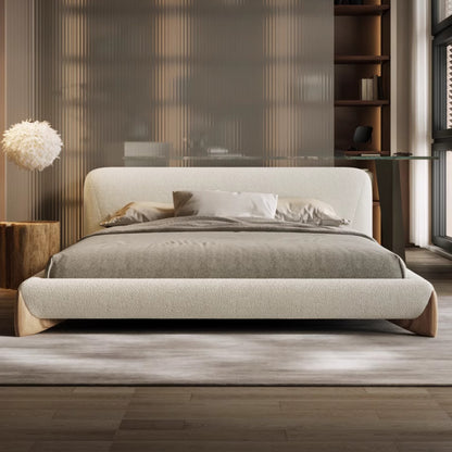 Simple modern design platform headboard queen king full size boucle bed