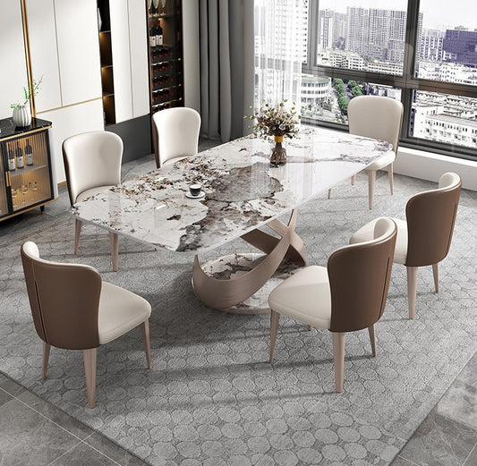 Luxury Sintered Stone Top Retangular Dining Table With Metal Base