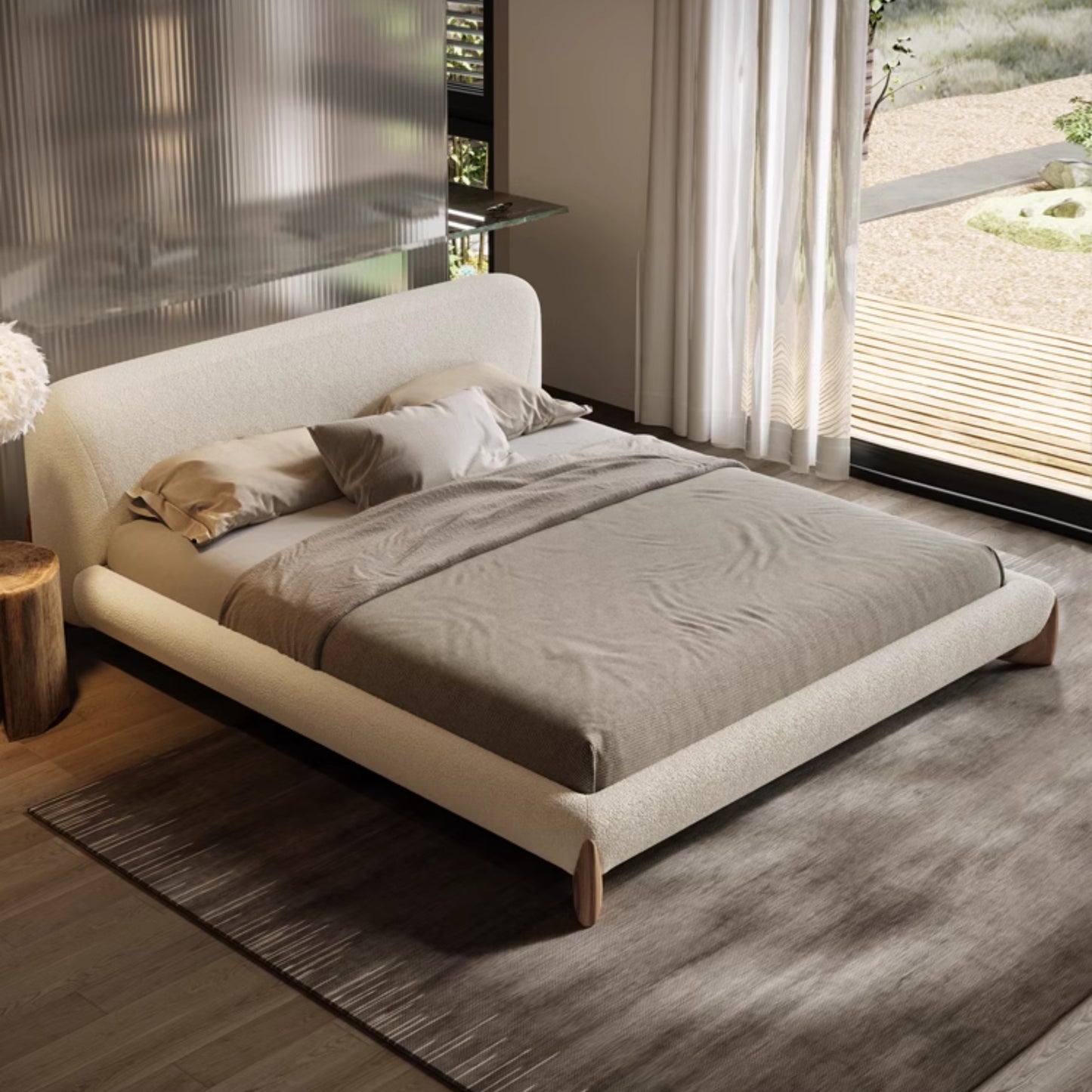 Simple modern design platform headboard queen king full size boucle bed