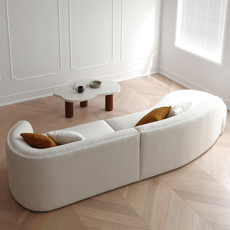 Living Room Curved Boucle Fabric Moon Sofa