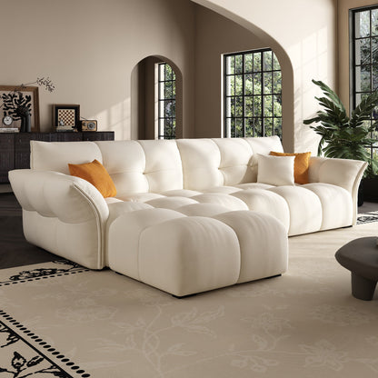 Bedroom living room soft deep cuddle modular white fabric 4 seater sofa with ottoman
