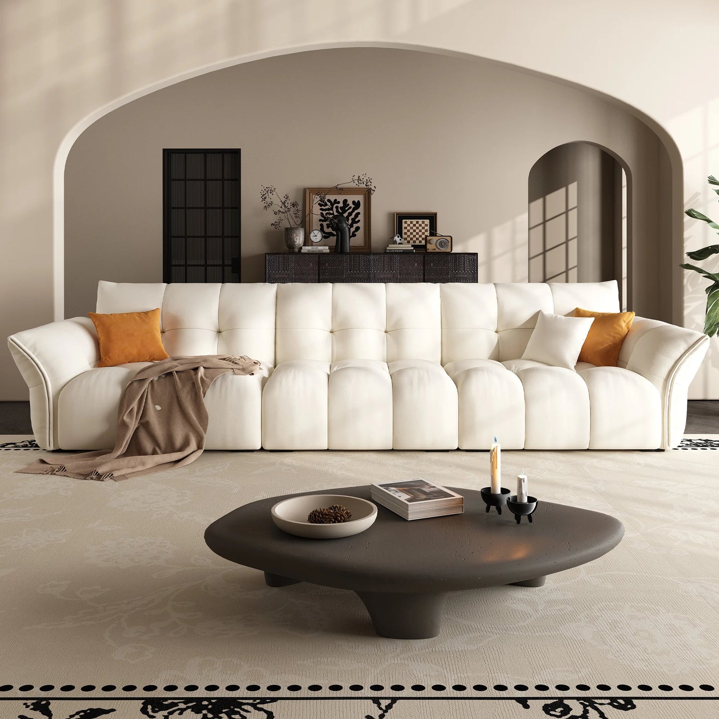 Indoor couch modular white fabric modular feather 5 seater sofa