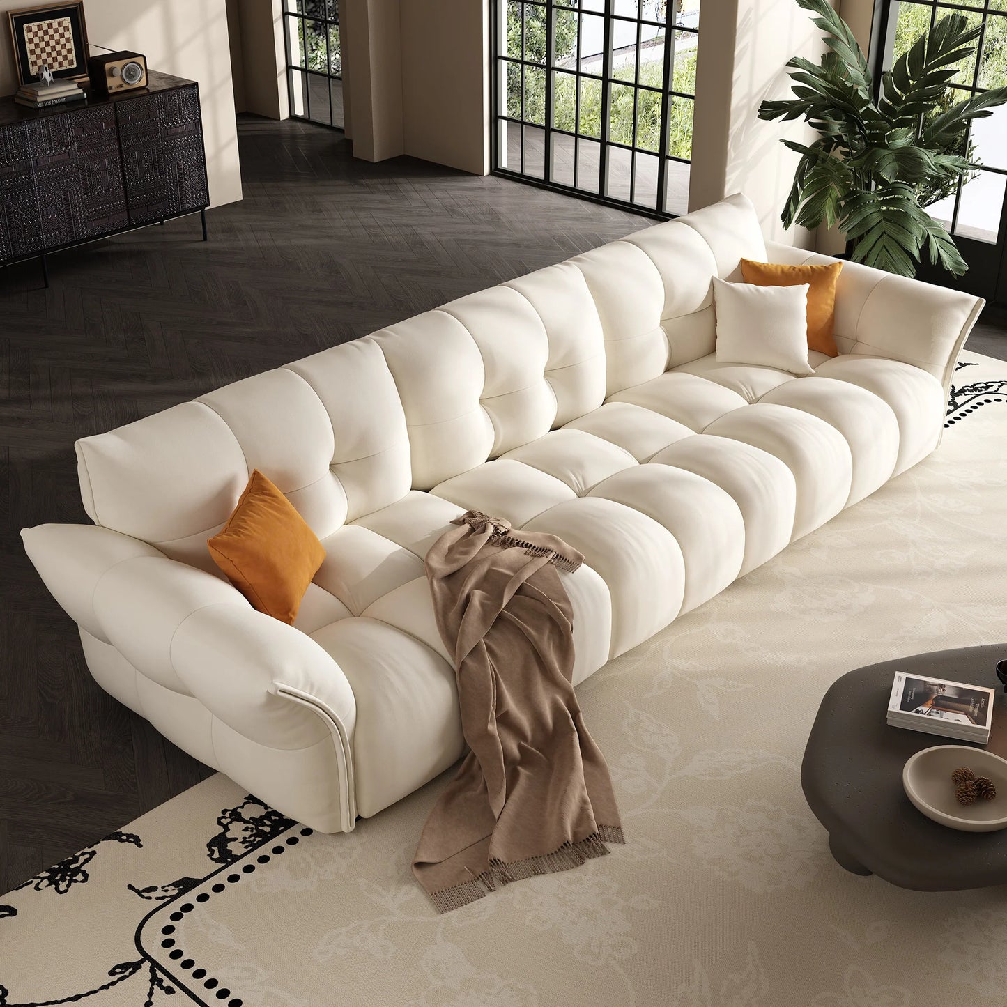 Indoor couch modular white fabric modular feather 5 seater sofa
