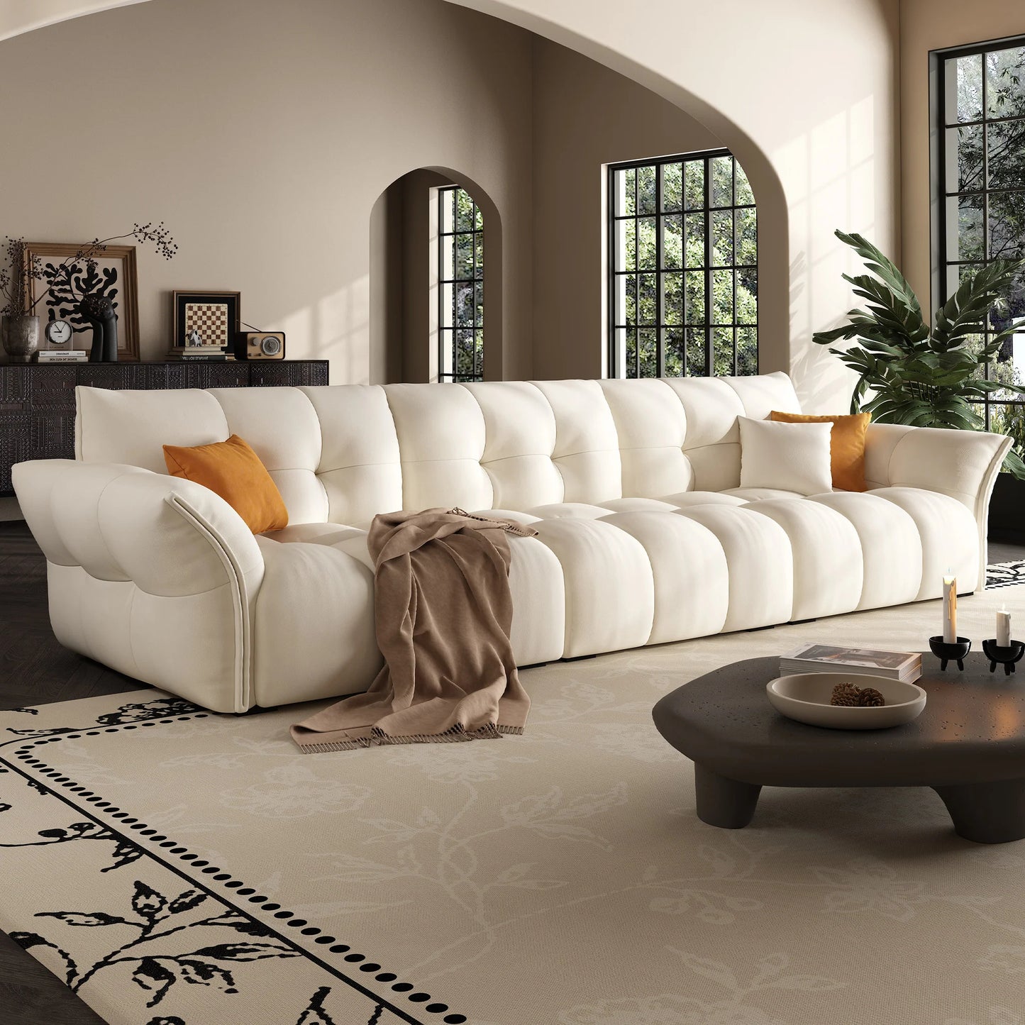 Indoor couch modular white fabric modular feather 5 seater sofa