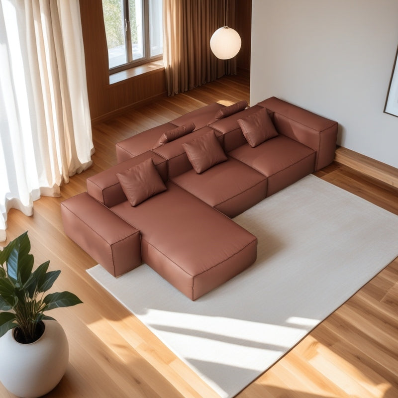 Italian Style Modular Chaise Lounge Double Side Leather Sofa