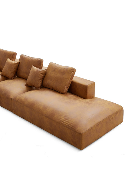 Living Room Brown Tech Fabric Sectional Sofa