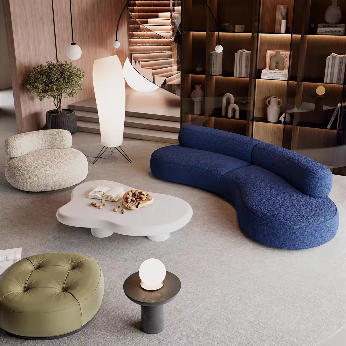 Polymer Compressible Foam Boucle Fabric Single Sofa