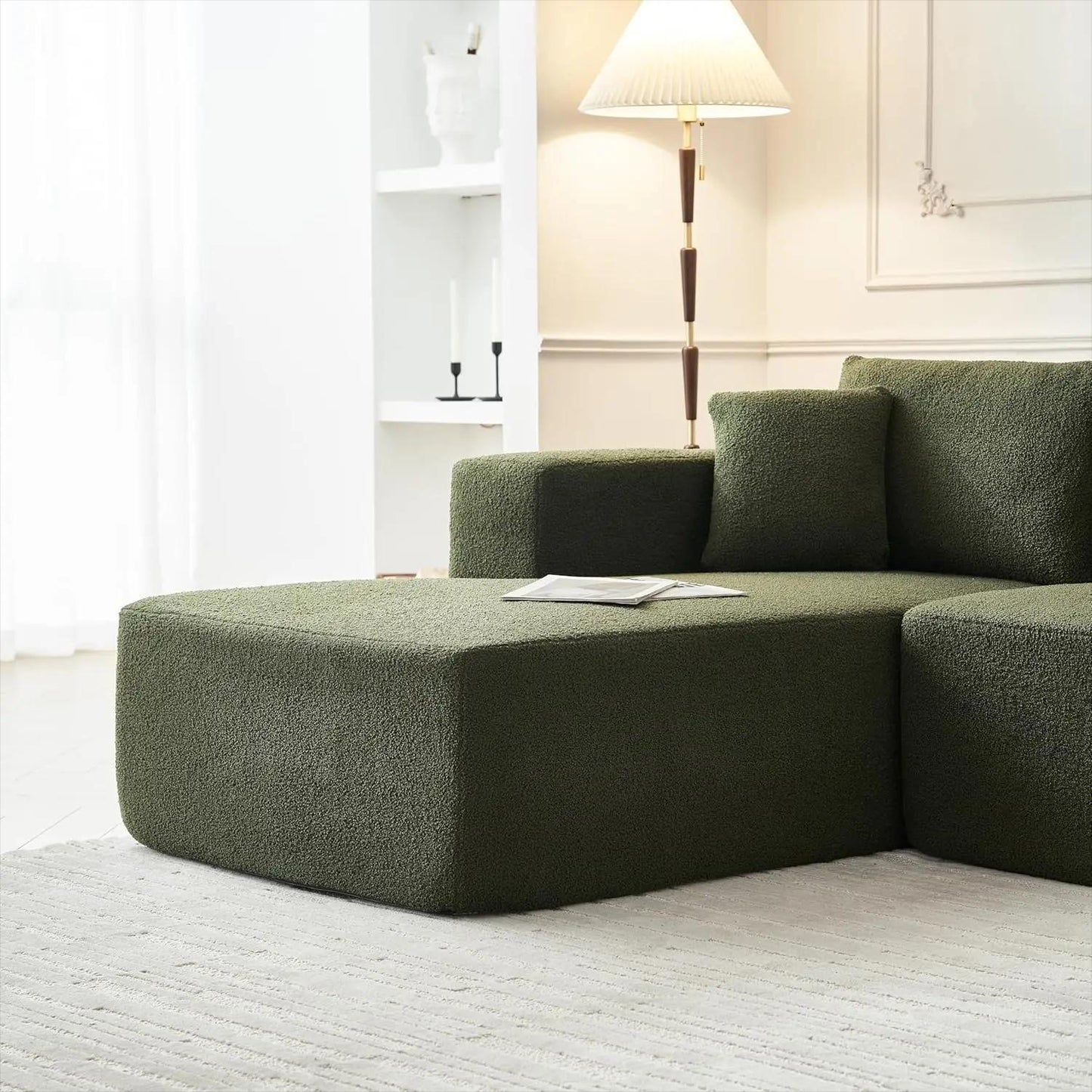 Small Apartment L Shape Vacuum Compression Fabric Sofa