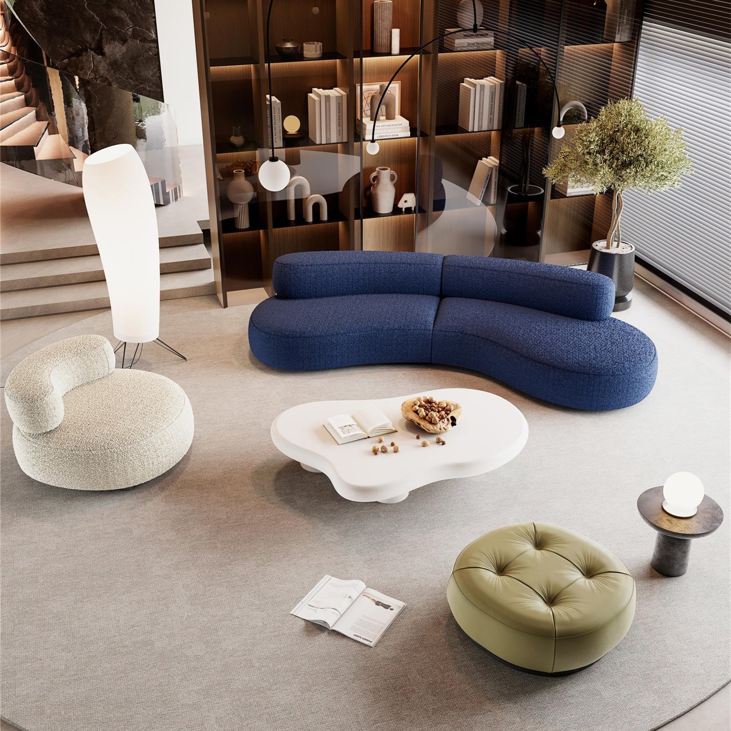 Polymer Compressible Foam Boucle Fabric Single Sofa