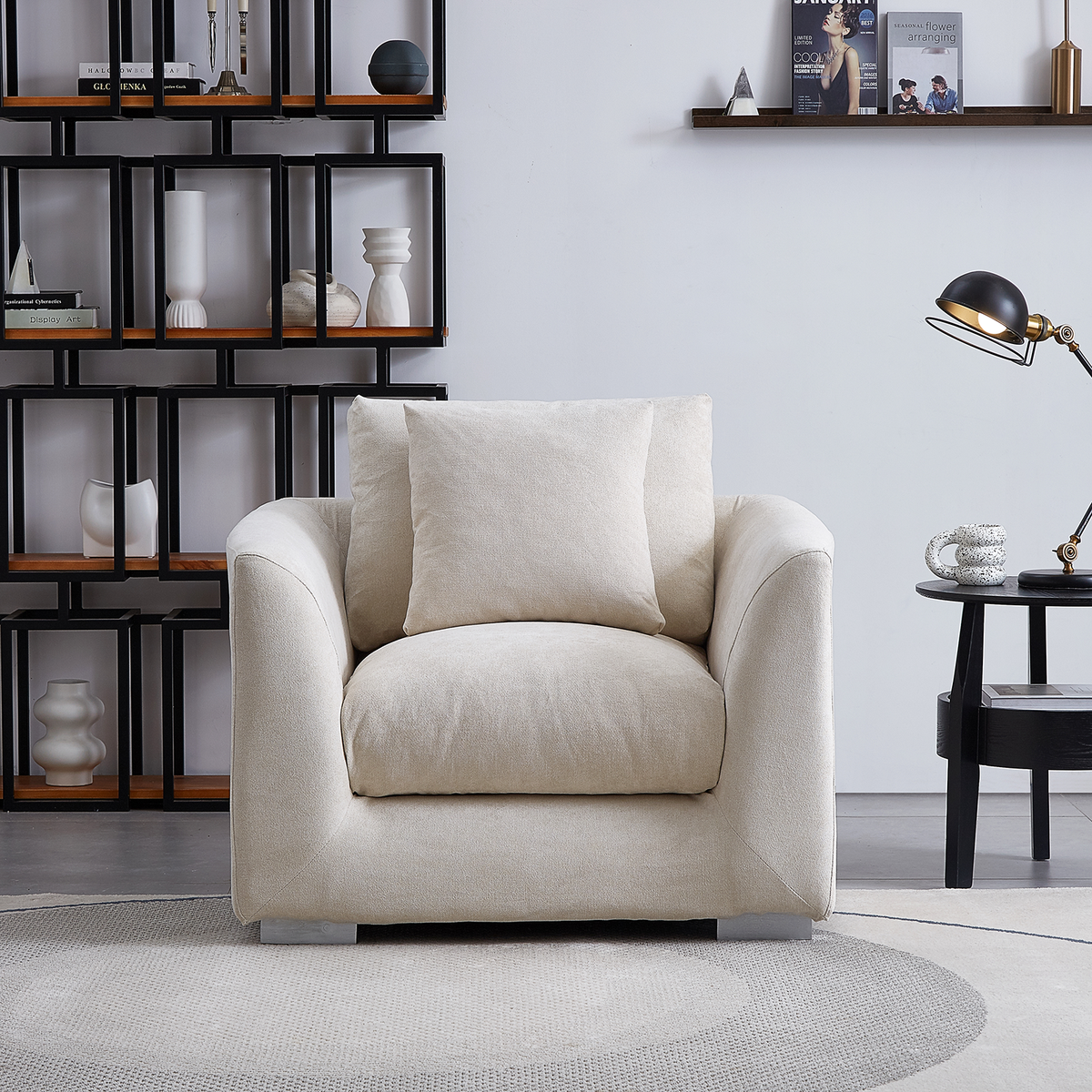 Aalto Fresh Beige Upholstered Linen Fabric Armchair